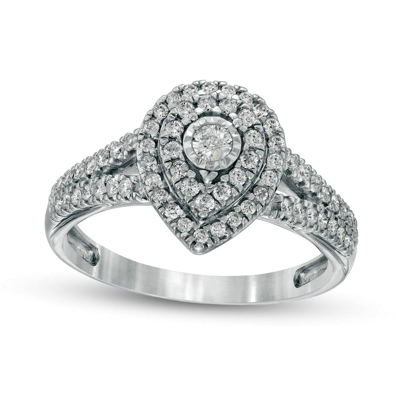 0.50 CT. T.W. Natural Diamond Double Pear-Shaped Frame Engagement Ring in Solid 10K White Gold