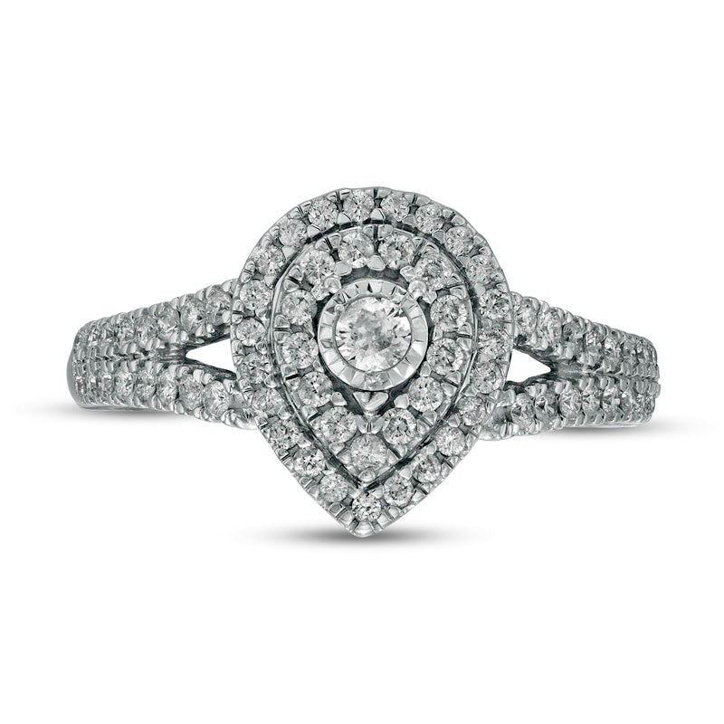 0.50 CT. T.W. Natural Diamond Double Pear-Shaped Frame Engagement Ring in Solid 10K White Gold