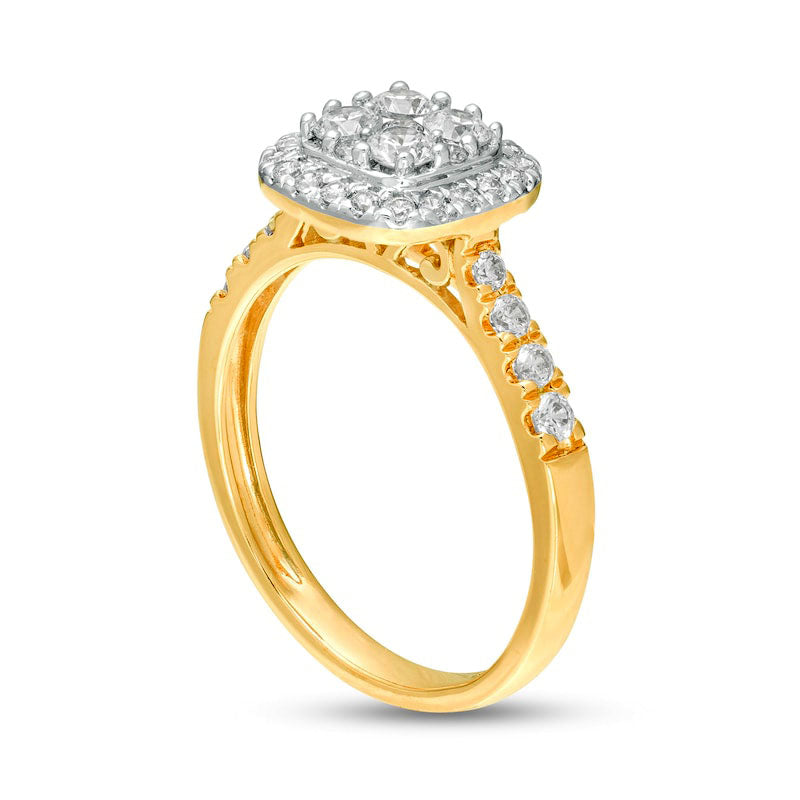 0.75 CT. T.W. Composite Natural Diamond Cushion Frame Engagement Ring in Solid 10K Yellow Gold
