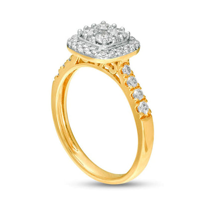 0.75 CT. T.W. Composite Natural Diamond Cushion Frame Engagement Ring in Solid 10K Yellow Gold