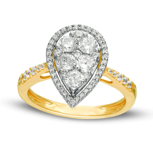 1.0 CT. T.W. Composite Natural Diamond Pear-Shaped Frame Engagement Ring Solid 10K Yellow Gold