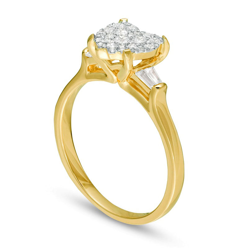 0.50 CT. T.W. Composite Heart-Shaped Natural Diamond with Baguette Sides Engagement Ring in Solid 14K Gold