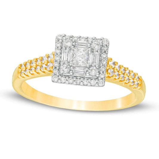 0.50 CT. T.W. Princess-Cut Natural Diamond Double Frame Engagement Ring in Solid 14K Gold