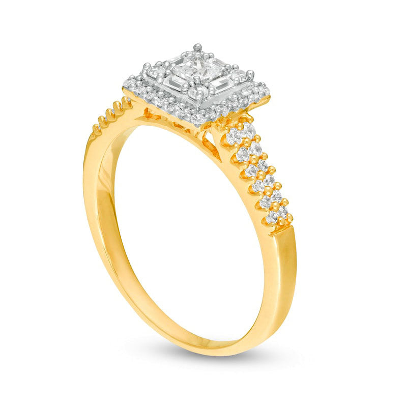 0.50 CT. T.W. Princess-Cut Natural Diamond Double Frame Engagement Ring in Solid 14K Gold