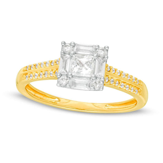 0.63 CT. T.W. Princess-Cut Natural Diamond Frame Engagement Ring in Solid 14K Gold