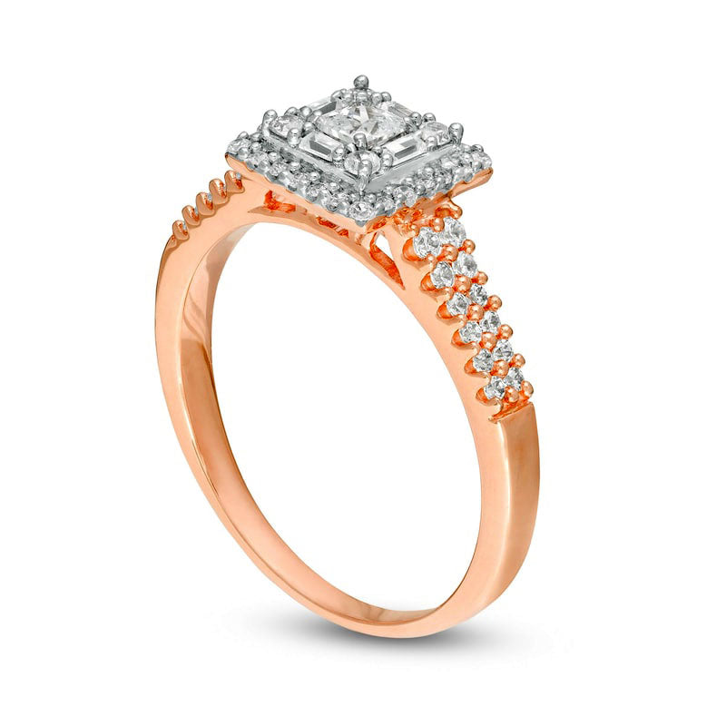 0.50 CT. T.W. Princess-Cut Natural Diamond Double Frame Engagement Ring in Solid 14K Rose Gold