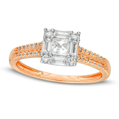 0.63 CT. T.W. Princess-Cut Natural Diamond Frame Engagement Ring in Solid 14K Rose Gold