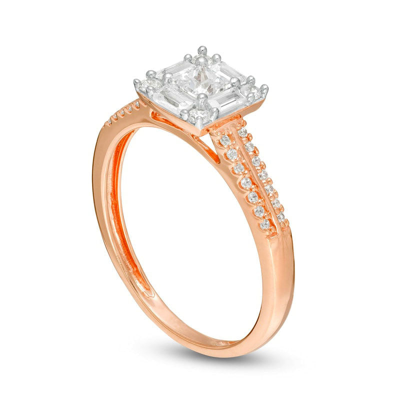 0.63 CT. T.W. Princess-Cut Natural Diamond Frame Engagement Ring in Solid 14K Rose Gold