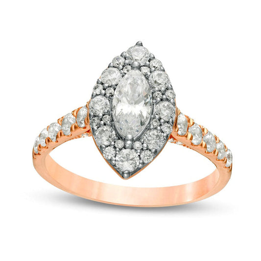 1.5 CT. T.W. Marquise Natural Diamond Frame Engagement Ring in Solid 14K Two-Tone Gold
