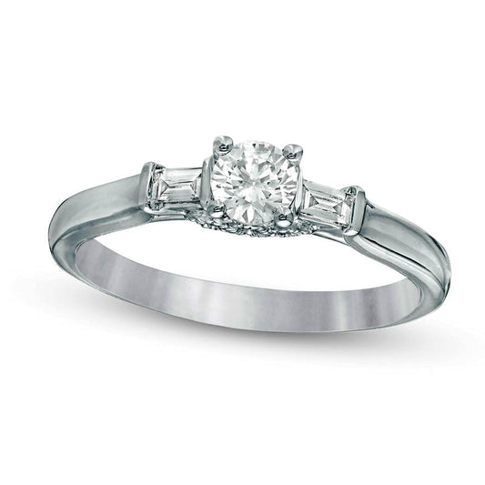 0.38 CT. T.W. Natural Diamond Collar Antique Vintage-Style Engagement Ring in Solid 10K White Gold