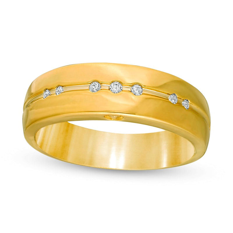 Men's 0.07 CT. T.W. Natural Diamond Seven Stone Wedding Band in Solid 10K Yellow Gold