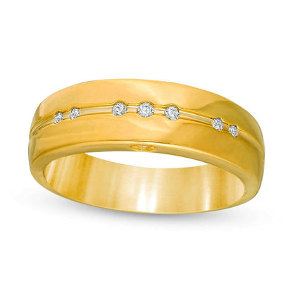 Men's 0.07 CT. T.W. Natural Diamond Seven Stone Wedding Band in Solid 10K Yellow Gold