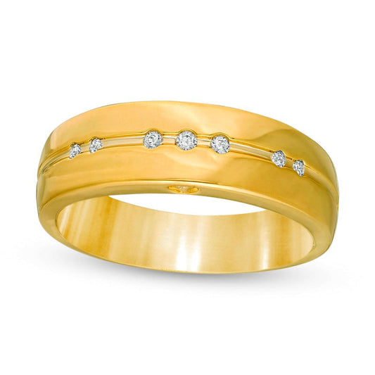 Men's 0.07 CT. T.W. Natural Diamond Seven Stone Wedding Band in Solid 10K Yellow Gold