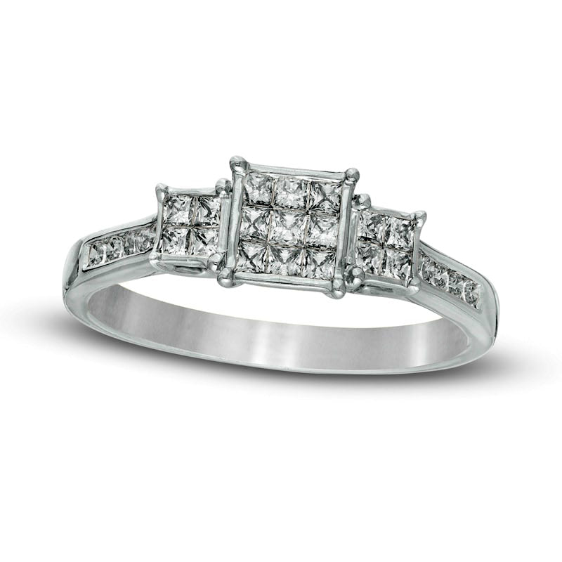 0.50 CT. T.W. Princess-Cut Composite Natural Diamond Three Stone Engagement Ring in Solid 10K White Gold