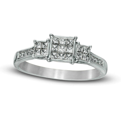 0.50 CT. T.W. Princess-Cut Composite Natural Diamond Three Stone Engagement Ring in Solid 10K White Gold