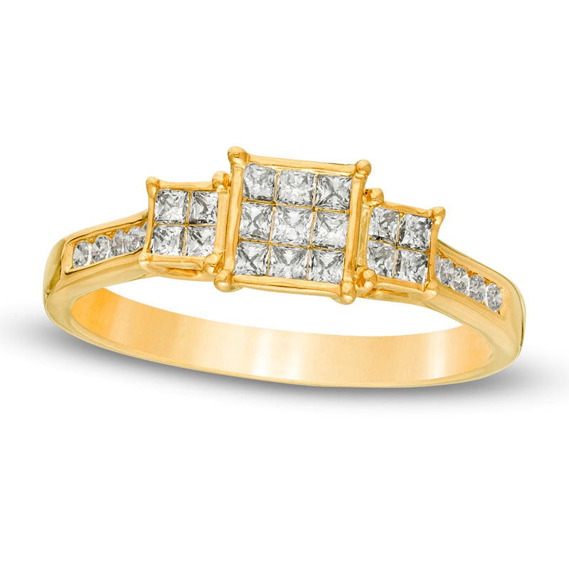 0.50 CT. T.W. Princess-Cut Composite Natural Diamond Three Stone Engagement Ring in Solid 10K Yellow Gold