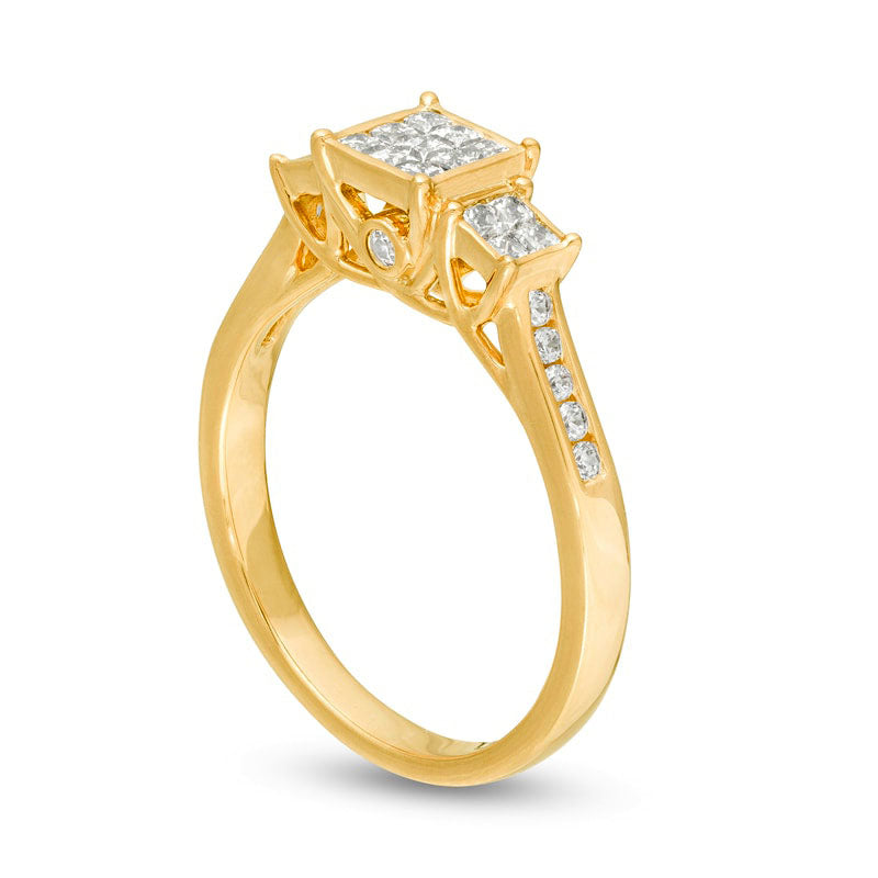 0.50 CT. T.W. Princess-Cut Composite Natural Diamond Three Stone Engagement Ring in Solid 10K Yellow Gold