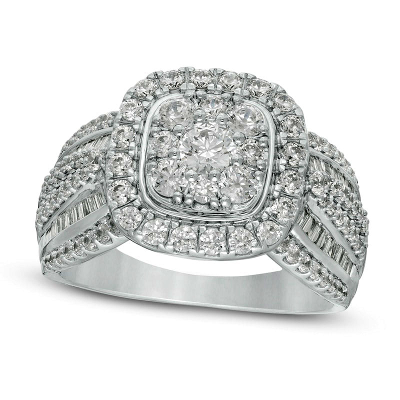 1.5 CT. T.W. Natural Diamond Double Cushion Frame Multi-Row Engagement Ring in Solid 10K White Gold