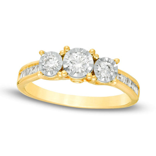 0.50 CT. T.W. Natural Diamond Three Stone Engagement Ring in Solid 10K Yellow Gold