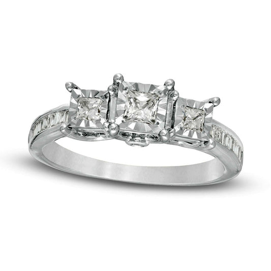 0.50 CT. T.W. Princess-Cut Natural Diamond Three Stone Engagement Ring Solid 10K White Gold