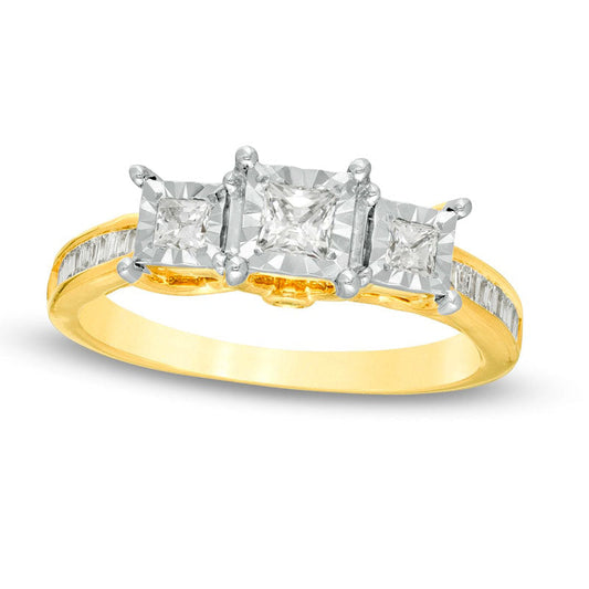 0.50 CT. T.W. Princess-Cut Natural Diamond Three Stone Engagement Ring in Solid 10K Yellow Gold