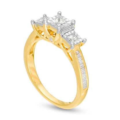 0.50 CT. T.W. Princess-Cut Natural Diamond Three Stone Engagement Ring in Solid 10K Yellow Gold