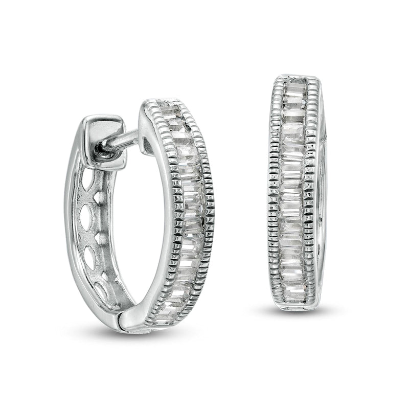 0.25 CT. T.W. Baguette Diamond Vintage-Style Hoop Earrings in 10K White Gold