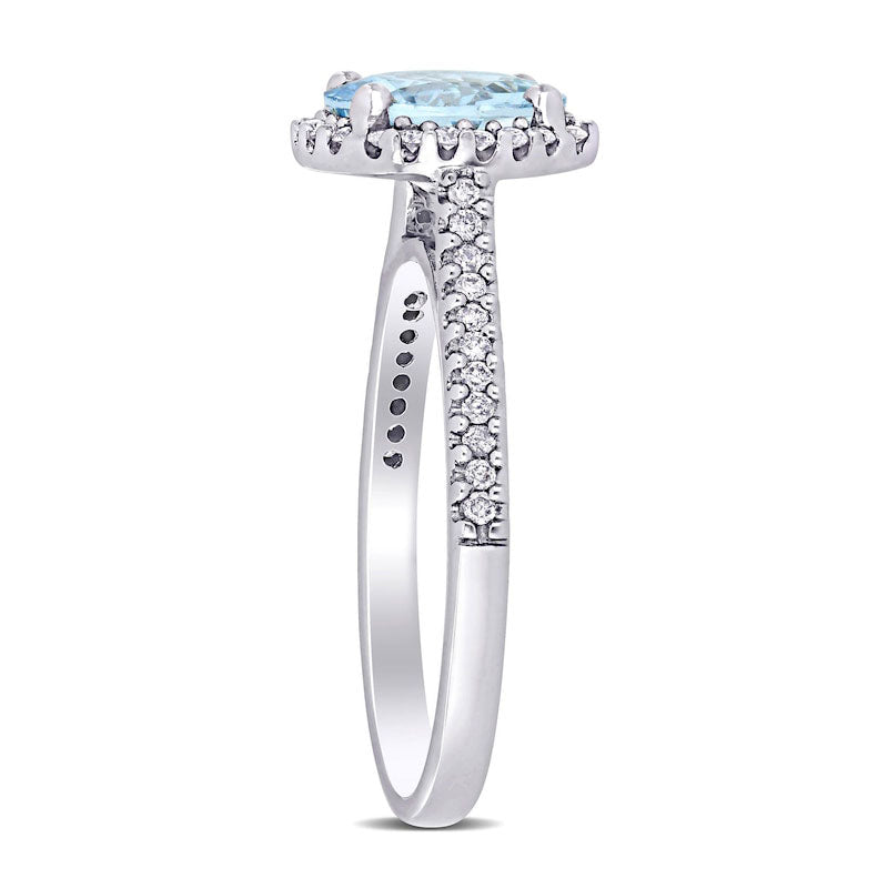 8.0mm Aquamarine and 0.25 CT. T.W. Natural Diamond Frame Engagement Ring in Solid 14K White Gold