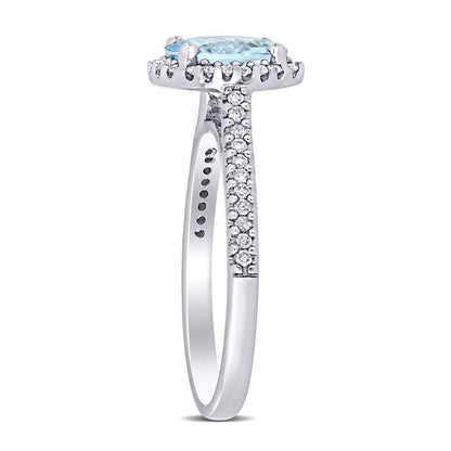 8.0mm Aquamarine and 0.25 CT. T.W. Natural Diamond Frame Engagement Ring in Solid 14K White Gold