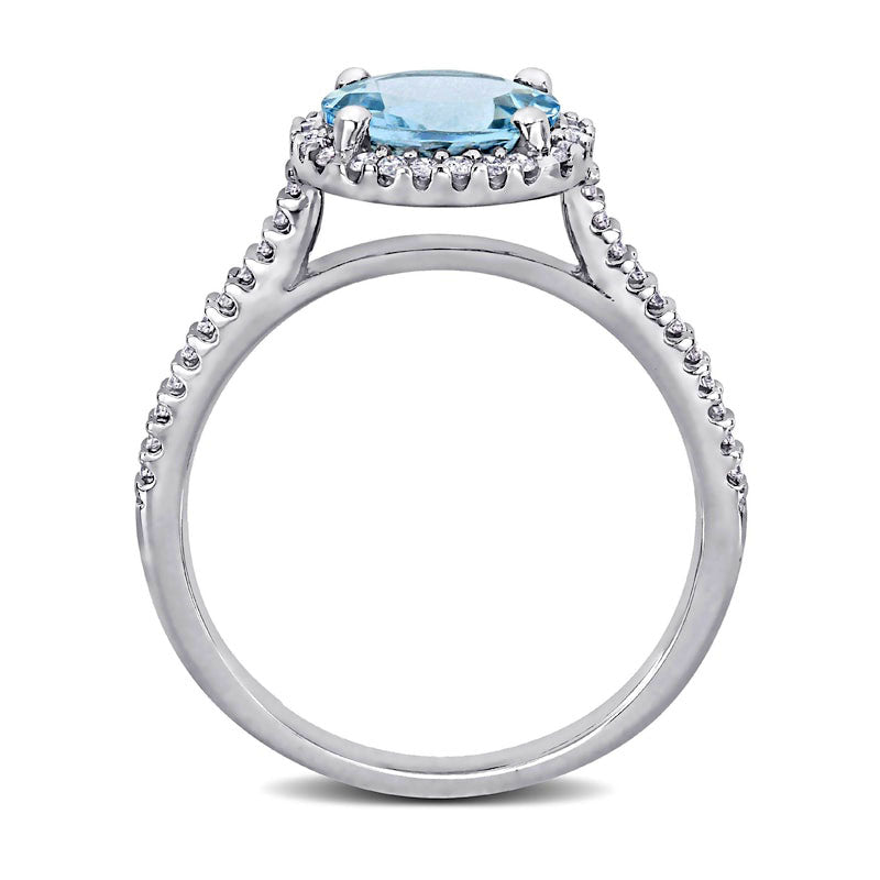 8.0mm Aquamarine and 0.25 CT. T.W. Natural Diamond Frame Engagement Ring in Solid 14K White Gold