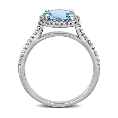 8.0mm Aquamarine and 0.25 CT. T.W. Natural Diamond Frame Engagement Ring in Solid 14K White Gold