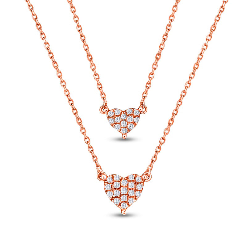 0.1 CT. T.W. Natural Diamond Double Heart Double Strand Layered Necklace in 10K Rose Gold