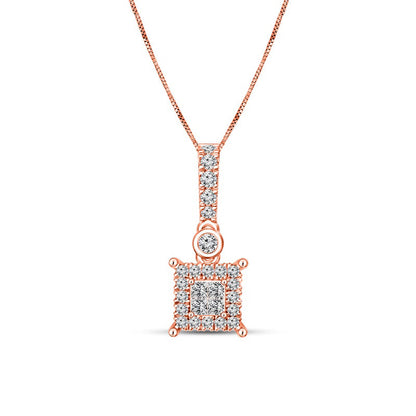0.25 CT. T.W. Quad Princess-Cut Natural Diamond Frame Drop Pendant in 10K Rose Gold