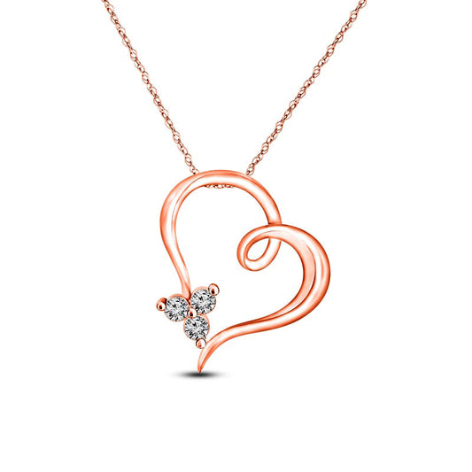 0.07 CT. T.W. Natural Diamond Trio Swirl Tilted Heart Outline Pendant in 10K Rose Gold