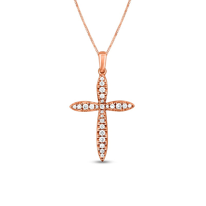 0.33 CT. T.W. Natural Diamond Tapered Cross Pendant in 10K Rose Gold