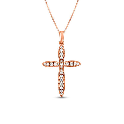 0.33 CT. T.W. Natural Diamond Tapered Cross Pendant in 10K Rose Gold