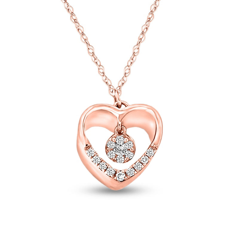 0.1 CT. T.W. Natural Diamond Heart Outline Pendant in 10K Rose Gold