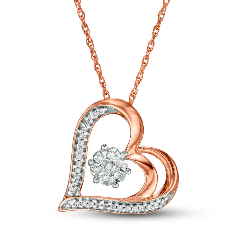 0.07 CT. T.W. Natural Diamond Tilted Double Heart Outline Pendant in Sterling Silver with 14K Rose Gold Plate