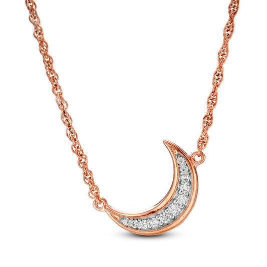 0.1 CT. T.W. Composite Natural Diamond Tilted Crescent Moon Necklace in Sterling Silver with 14K Rose Gold Plate