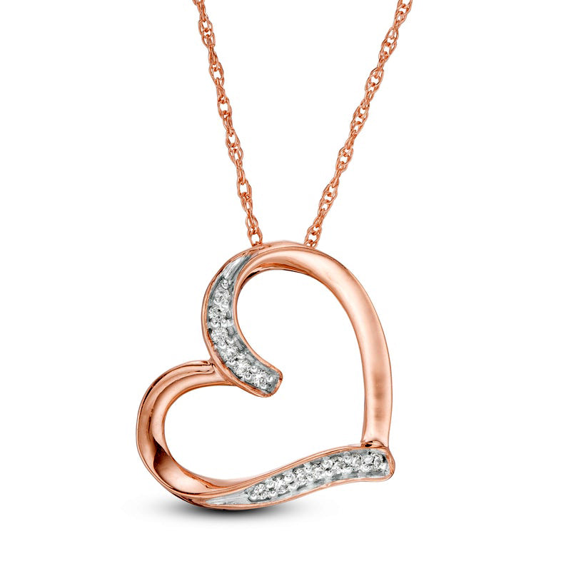 0.05 CT. T.W. Natural Diamond Tilted Heart Outline Pendant in 10K Rose Gold