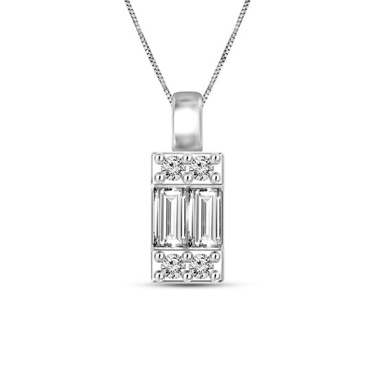 0.1 CT. T.W. Baguette and Round Natural Diamond Pendant in 10K White Gold