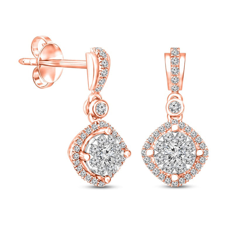 0.38 CT. T.W. Composite Diamond Tilted Cushion Frame Drop Earrings in 10K Rose Gold