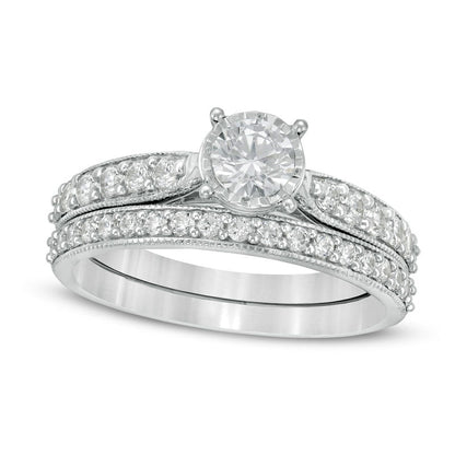 1.0 CT. T.W. Natural Diamond Tapered Shank Bridal Engagement Ring Set in Solid 10K White Gold