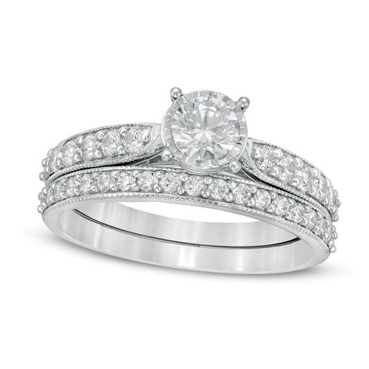 1.0 CT. T.W. Natural Diamond Tapered Shank Bridal Engagement Ring Set in Solid 10K White Gold