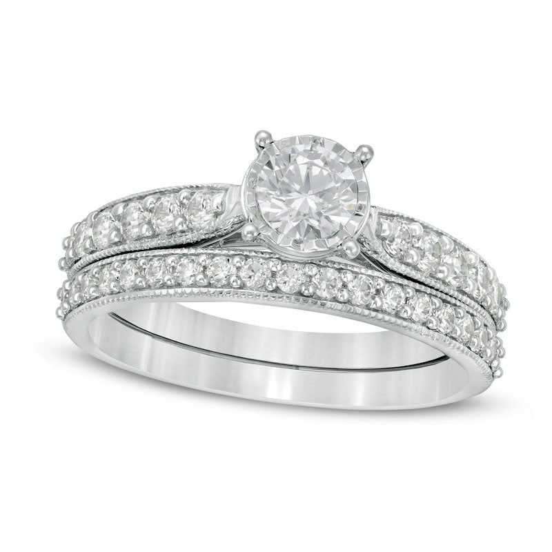 1.0 CT. T.W. Natural Diamond Tapered Shank Bridal Engagement Ring Set in Solid 10K White Gold