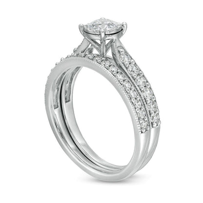 1.0 CT. T.W. Natural Diamond Tapered Shank Bridal Engagement Ring Set in Solid 10K White Gold