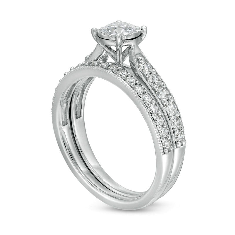 1.0 CT. T.W. Natural Diamond Tapered Shank Bridal Engagement Ring Set in Solid 10K White Gold