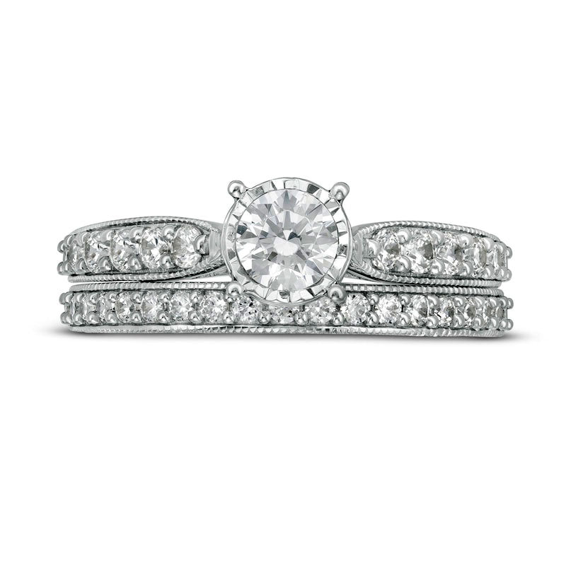 1.0 CT. T.W. Natural Diamond Tapered Shank Bridal Engagement Ring Set in Solid 10K White Gold