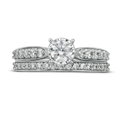 1.0 CT. T.W. Natural Diamond Tapered Shank Bridal Engagement Ring Set in Solid 10K White Gold