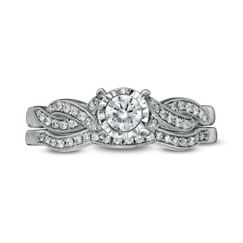 0.38 CT. T.W. Natural Diamond Bypass Antique Vintage-Style Bridal Engagement Ring Set in Solid 10K White Gold